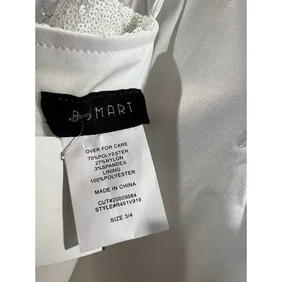 B. Smart White Sequin Gown with Slit & Adjustable Straps — Size 3/4, NWOT - Picture 9 of 16